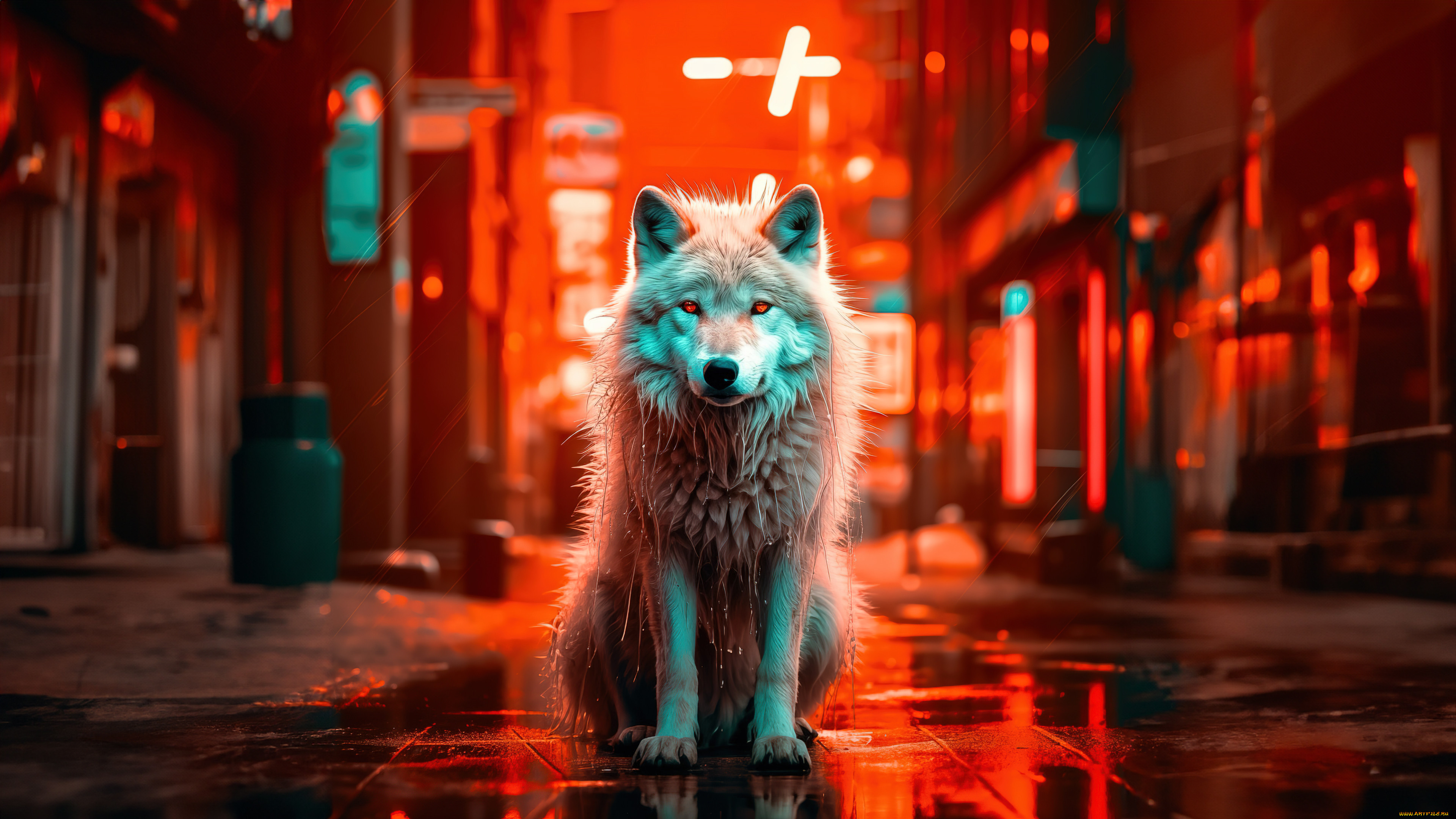 , 3 ,  , animals, white, wolf, ai, art, red, background, 